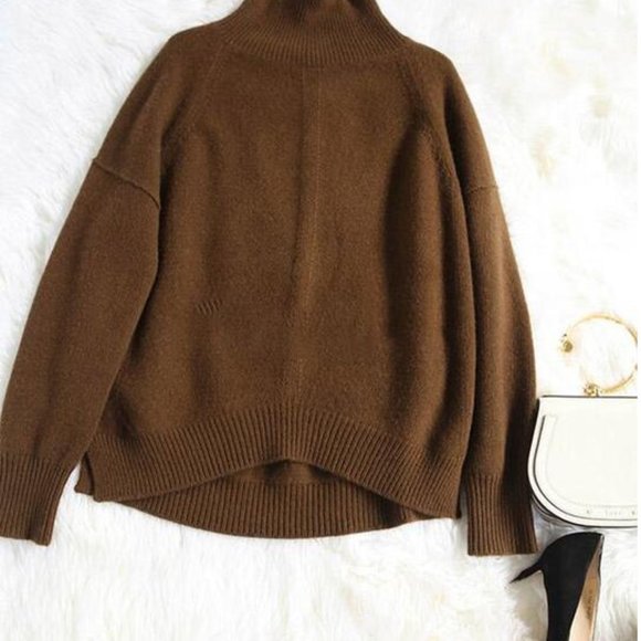 Caramel Cashmere Blend Mock Turtleneck Sweater - Picture 1 of 4